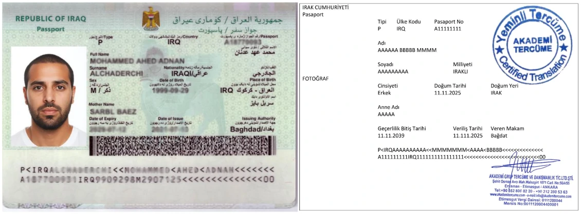 pasapor tercumesi ornegi