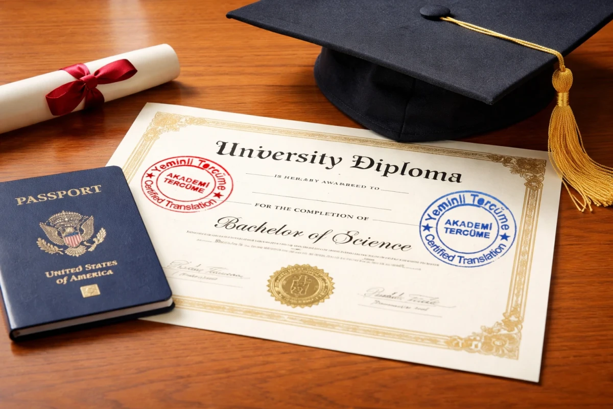 Yurt dışı eğitimi için noter onaylı diploma tercümesi ve pasaport işlemleri.
