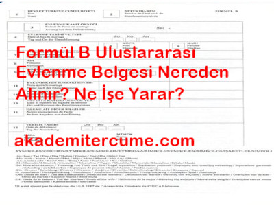 formul b uluslararası evlenme belgesi nereden alınır?