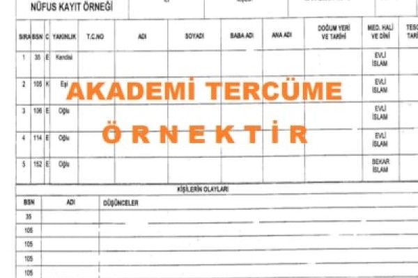 Nüfus Kayıt Örneği Tercümesi