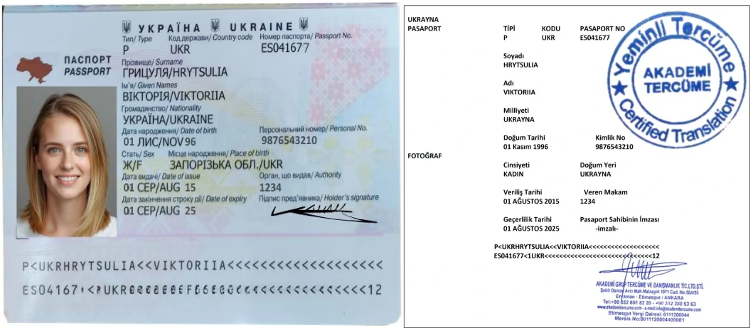 Noter Onaylı Pasaport Çevirisi Örneği